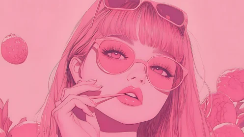 Monochrome lychee pop portrait with reflective pink optics.