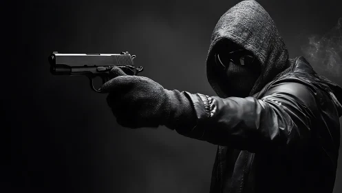 Shadowed gunman carves a stark silhouette from the dark