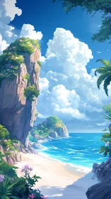 Coastal Cliff Sanctuary: Digital Landscape with Towering Rock Formation