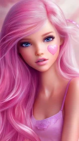 High-detail pink-haired girl portrait with glossy heart cheek decal