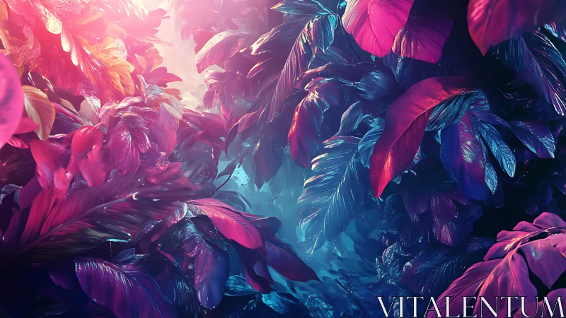 Bioluminescent foliage rendered with high-gloss shaders and volumetric light