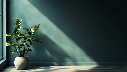 Photorealistic potted plant in minimalist interior light study.