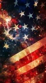 American flag rendered in fiery abstract cosmic textures