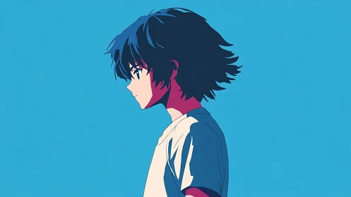 Quiet blue sky moment with a thoughtful anime teen profile.