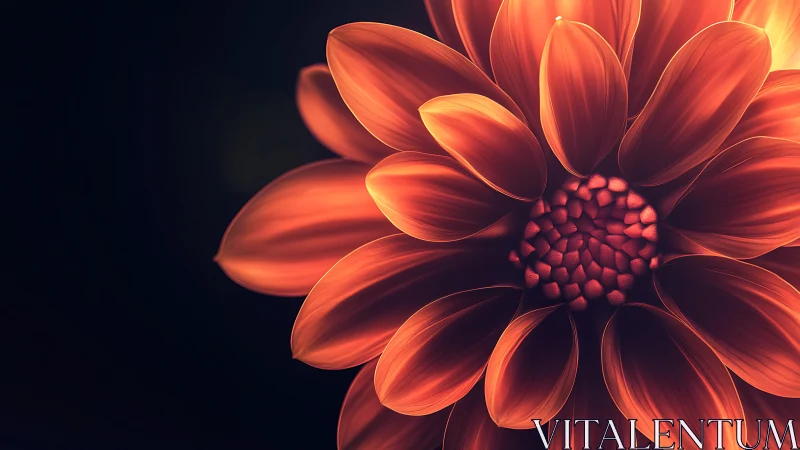 Red dahlia flower rendered with luminous petal structure against dark background.