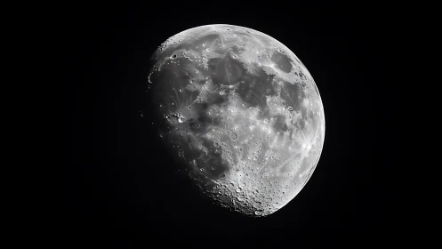 Luminous gibbous moon with high-contrast cratered surface.