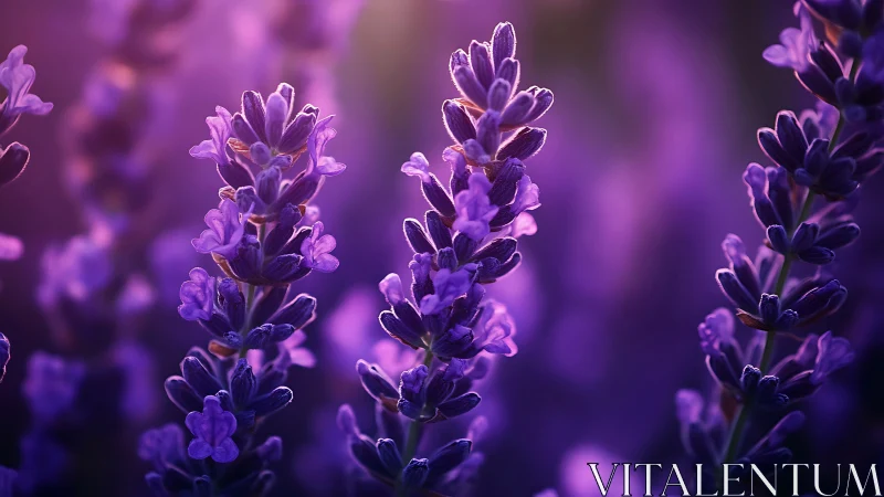 Purple Lavender Blooms Glowing in Soft Bokeh Light.
