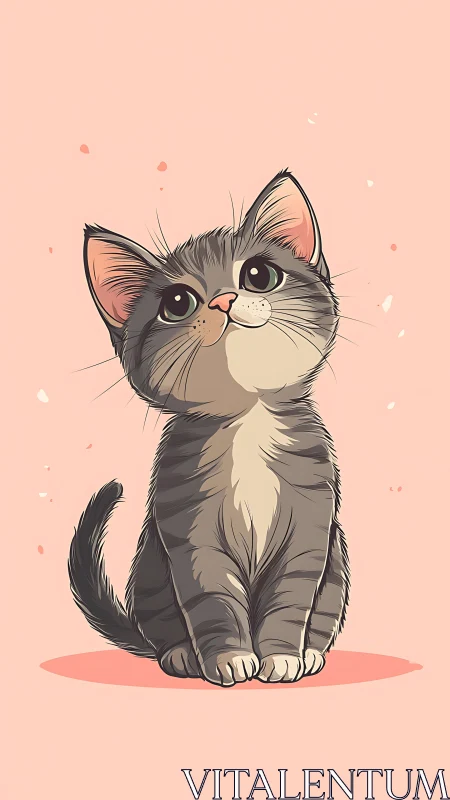 Gray Tabby Kitten with Cream Chest Sitting Alert.