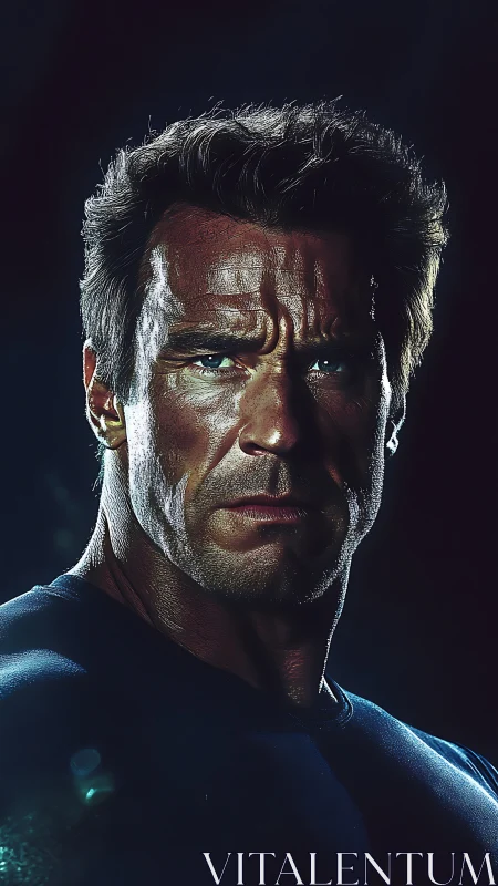 Powerful hero portrait glowing with strength and resolve.