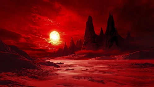 Spectral red exoplanet landscape under eruptive stellar glare.