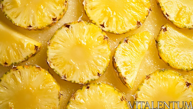 Pineapple rings and wedges arranged in close-up view.