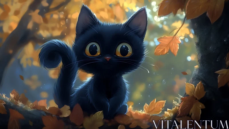 Obsidian Kitten Enchanted by Autumn's Golden Whispers.