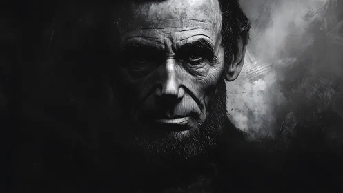 Monochrome male portrait emerging from dark background.