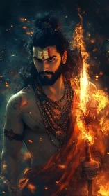 Fiery warrior mystic wrapped in embers and quiet power.