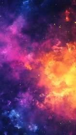 Nebular firestorm in vivid magenta, cyan and gold clouds.