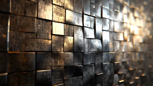 Metallic geometric wall pattern with industrial modern style.