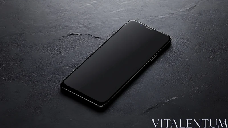 Black smartphone placed on dark textured surface at angle