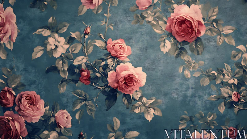 Vintage floral wallpaper pattern with layered rose clusters.