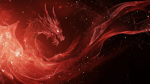 Starlit ember dragon swirling through crimson nebulae.