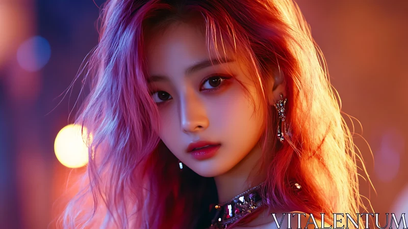 Digital portrait of young woman with vivid pink hair.