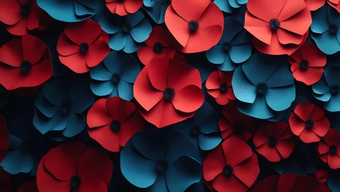 Layered Paper Flowers in Red and Blue