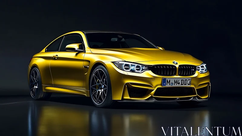 Golden coupe prowls the studio glow with sharpened hunger.