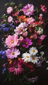 Vibrant Floral Arrangement Against Dark Background.