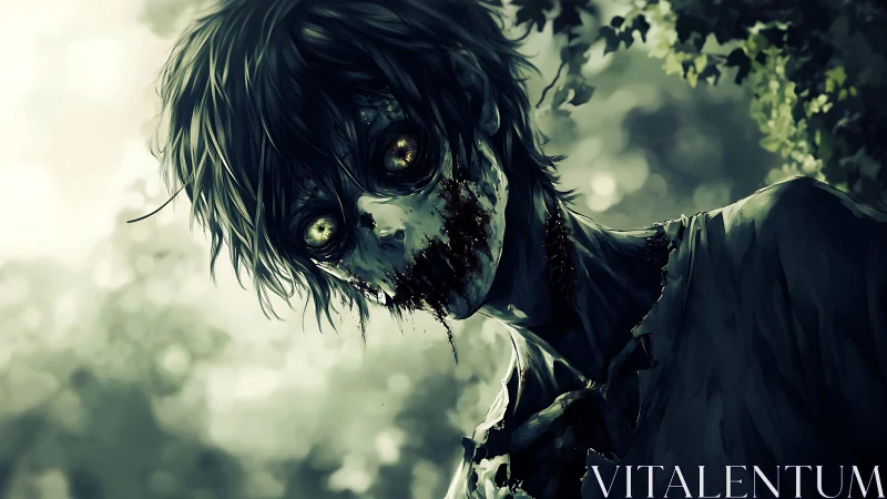 Forestborn ghoul tilts into view with feral, glowing eyes.