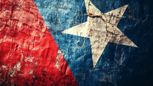 Weathered tricolor wall with fractured white five-point star.