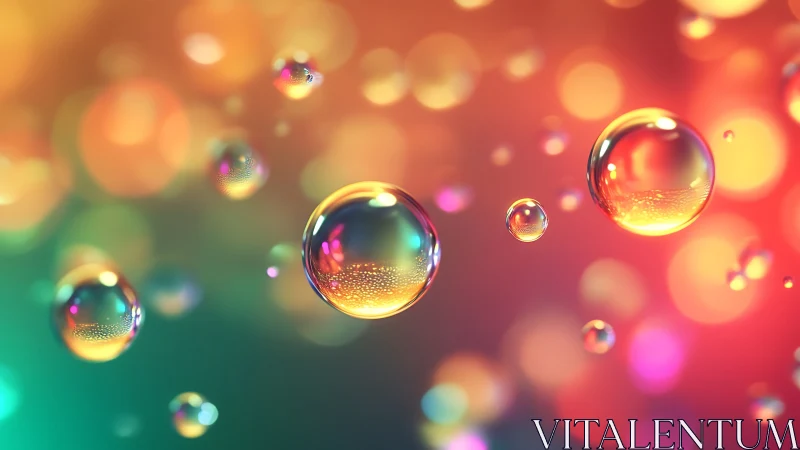 Iridescent droplets suspended over prismatic bokeh field.