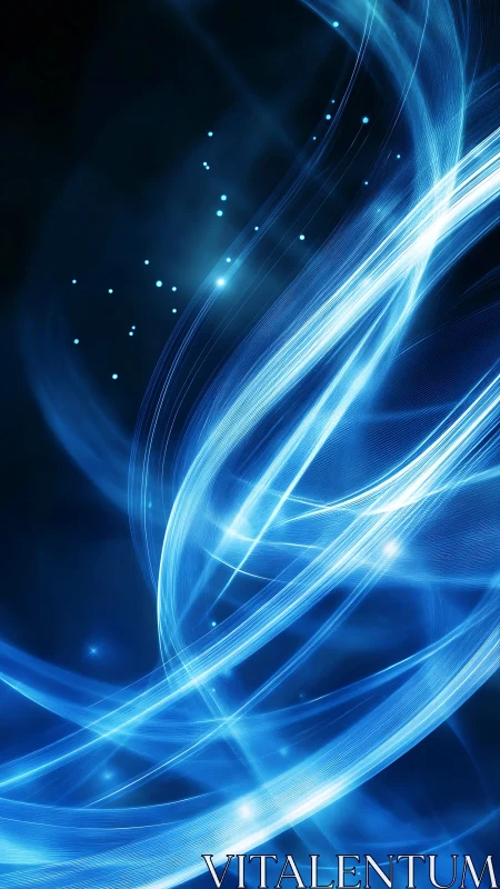 Electric blue energy waves arc through deep cosmic void.