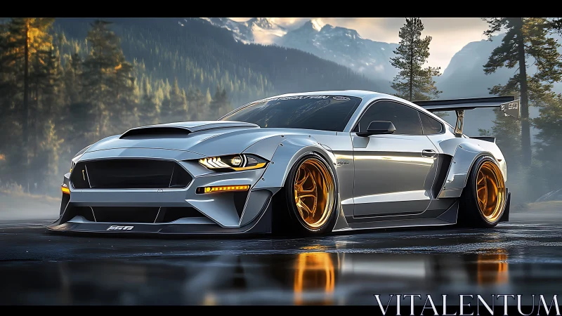 Widebody track-spec coupe with aero kit in alpine mist.