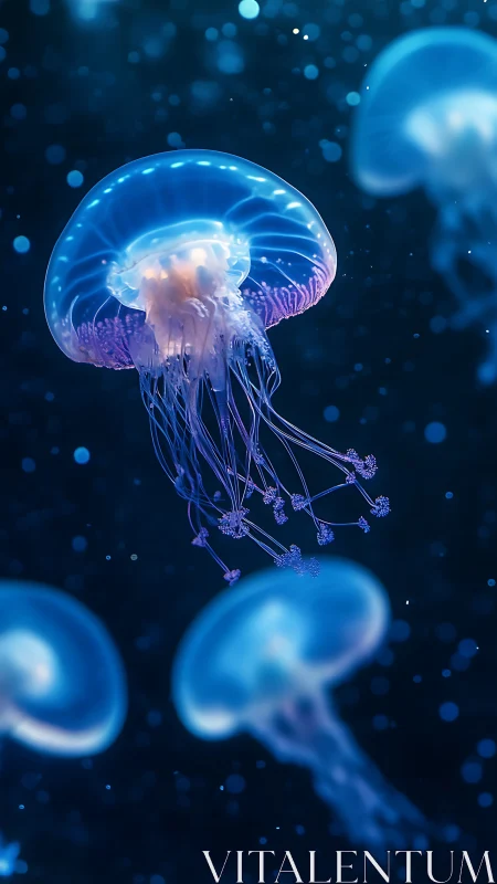 Digital render depicts translucent jellyfish in deep water