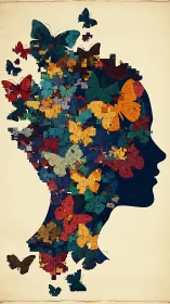 Silhouette mosaic merges pixelated butterflies and memory