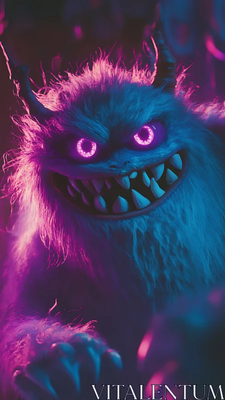 Neon-furred monster character under moody magenta rim light.