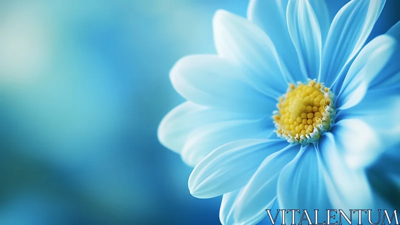 Blue Daisy with Yellow Center on Blurred Background.