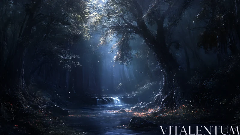 Underground Cavern with Luminescent Stream