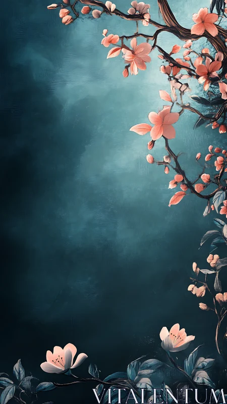 Coral Blossoms Against Teal Depths.