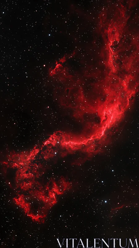 Ruby nebula ribbon sketches fire along the silent void