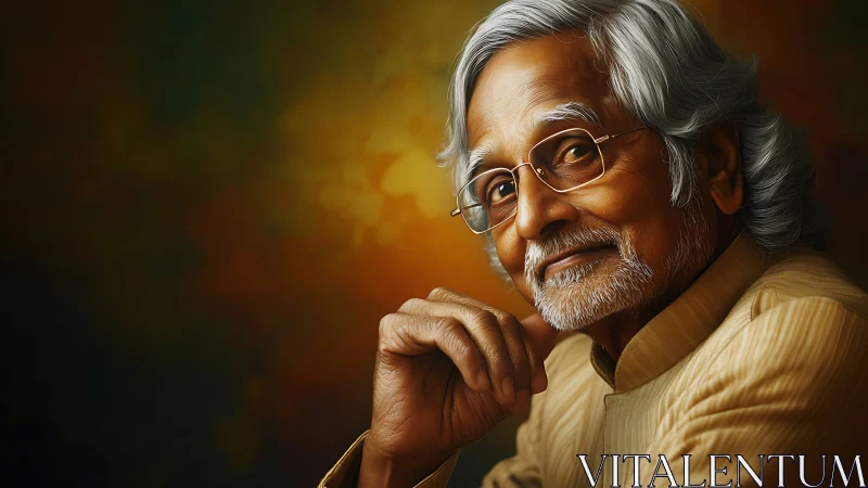 Kindly elder&rsquo;s gentle smile glows in soft golden light