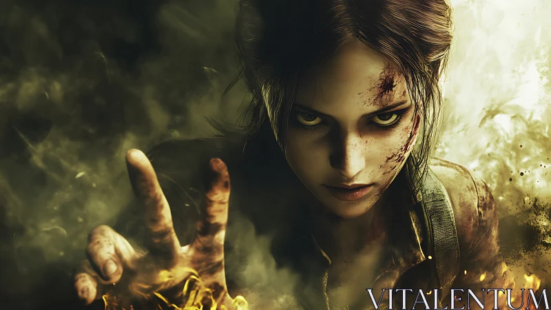 Battle-scarred heroine channels incendiary magic in haze