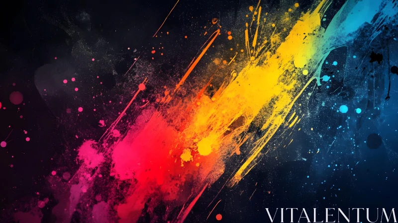 Vibrant abstract paint splash on dark background, modern art style.