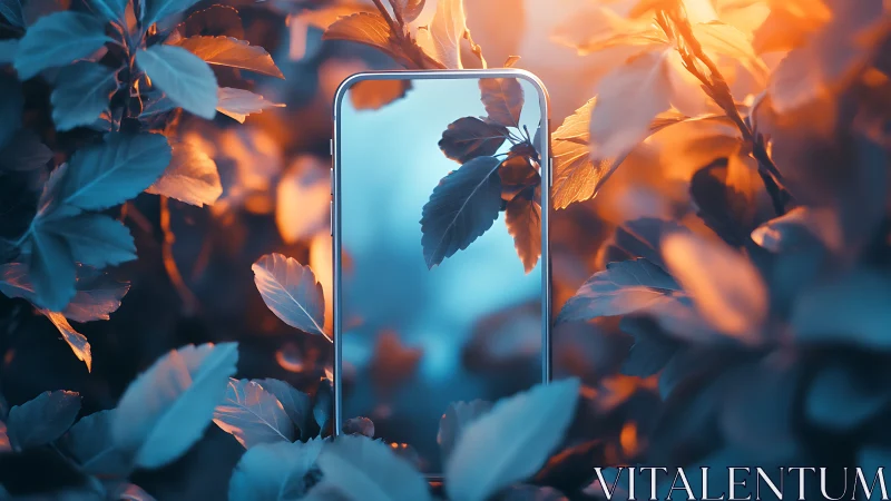 Phone-shaped portal humming between ember and iceberg leaves.