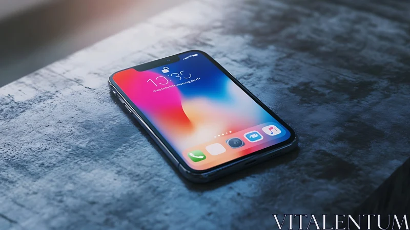 iPhone X with Notched Display Positioned on Textured Blue Stone Surface