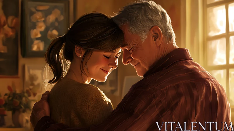 Intimate Moment Between Elderly Couple in Golden Sunlight