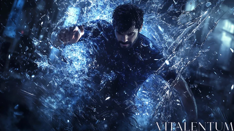 Kinetic splash dynamics around sprinting male subject in motion.