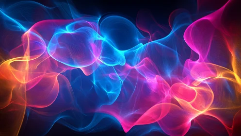 Neon light waves drift through radiant abstract space.