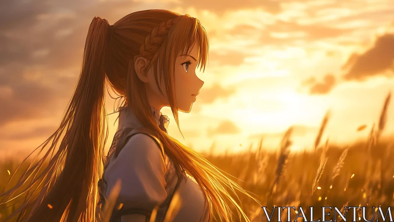 Golden hour breeze surrounds a thoughtful anime girl