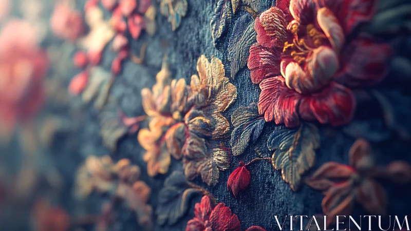 Ornamental Floral Embroidery on Dark Textured Fabric