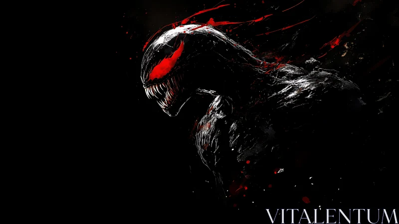 Dark symbiotic figure glowing with fierce red energy.